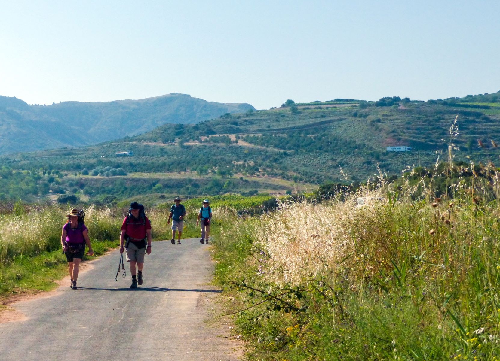 Entgegenkommende Jakobspilger auf dem Weg durch La Rioja